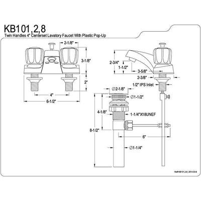 Kingston Brass Polished Brass 2 Hdl 4" Centerset Bathroom Faucet w Drain KB102