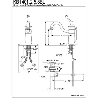 Kingston Brass Chrome Single Handle Bathroom Faucet w Drain KB1401BL