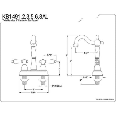 Kingston Brass Chrome Two Handle 4" Centerset Bar Prep Sink Faucet KB1491AL