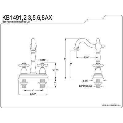 Kingston Brass Chrome Two Handle 4" Centerset Bar Prep Sink Faucet KB1491AX