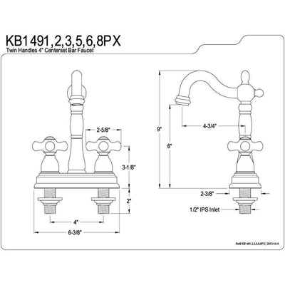 Kingston Brass Chrome Two Handle 4" Centerset Bar Prep Sink Faucet KB1491PX