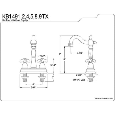 Kingston Brass Chrome Two Handle 4" Centerset Bar Prep Sink Faucet KB1491TX