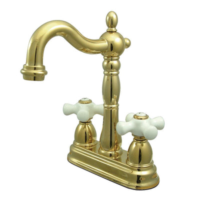 Kingston Polished Brass Two Handle 4" Centerset Bar Prep Sink Faucet KB1492PX