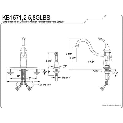 Kingston Brass Chrome Georgian 8" kitchen faucet with brass sprayer KB1571GLBS