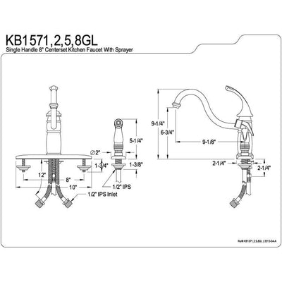 Kingston Brass Chrome Georgian 8" kitchen faucet with plastic sprayer KB1571GL