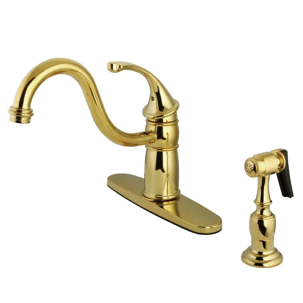 Kingston Polished Brass Georgian 8" kitchen faucet with brass sprayer KB1572GLBS