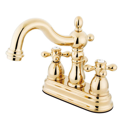 Kingston Polished Brass 2 Handle 4" Centerset Bathroom Faucet w Drain KB1602AX