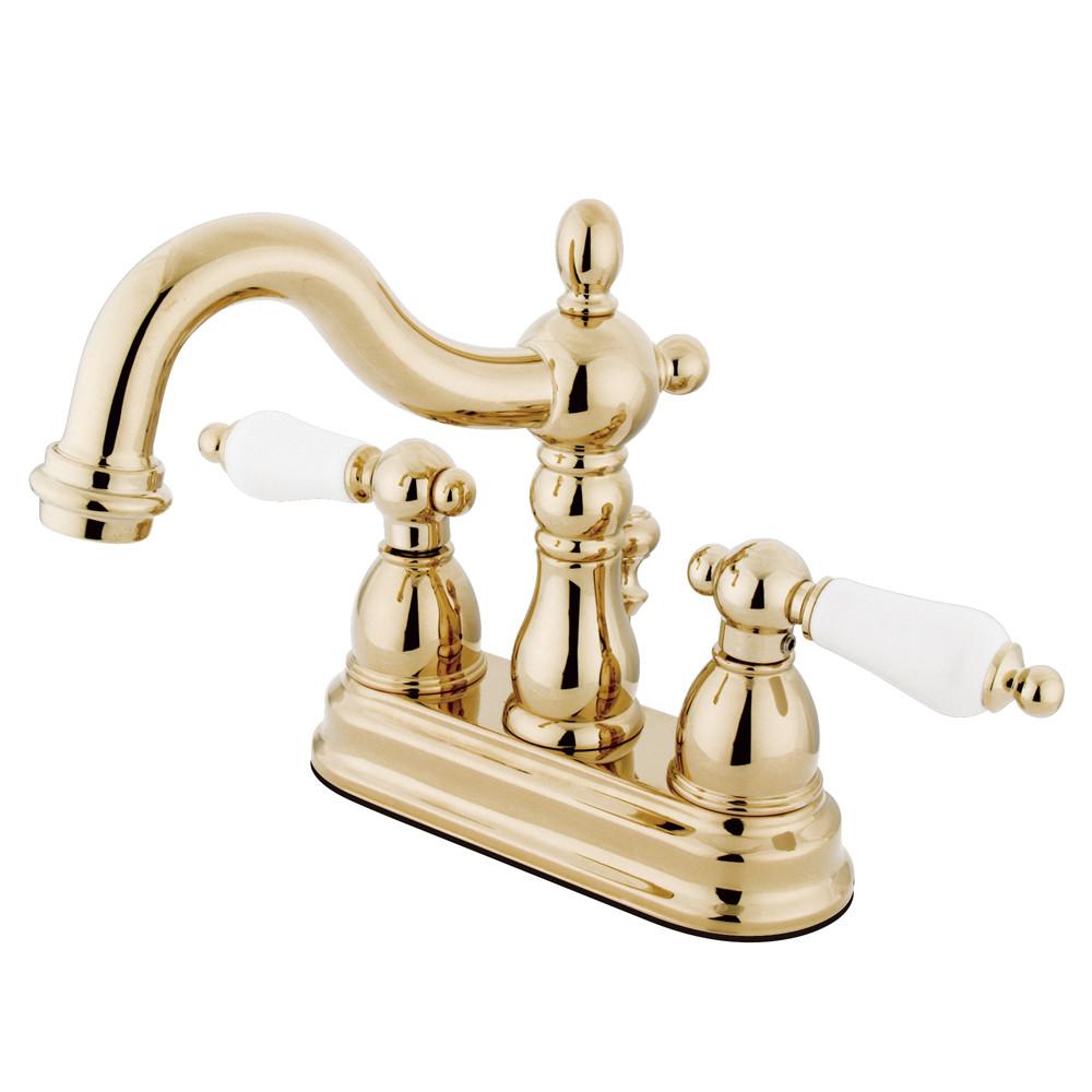 Kingston Polished Brass 2 Handle 4" Centerset Bathroom Faucet w Drain KB1602PL