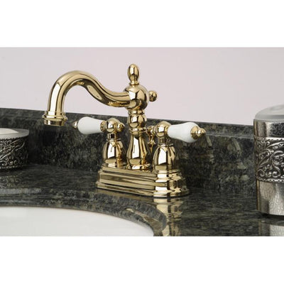 Kingston Polished Brass 2 Handle 4" Centerset Bathroom Faucet w Drain KB1602PL