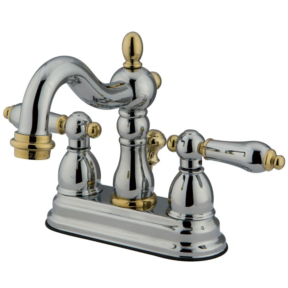 Kingston Chrome/Polished Brass 2 Handle 4" Centerset Bathroom Faucet KB1604AL