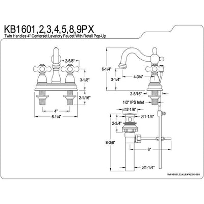 Kingston Chrome/Polished Brass 2 Handle 4" Centerset Bathroom Faucet KB1604PX