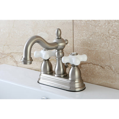 Kingston Satin Nickel 2 Handle 4" Centerset Bathroom Faucet with Pop-up KB1608PX