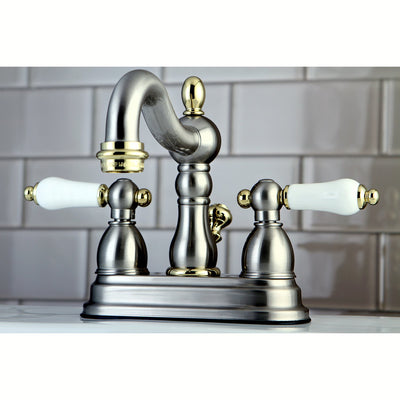 Kingston Satin Nickel/Polished Brass 4" Centerset Bathroom Faucet KB1609PL