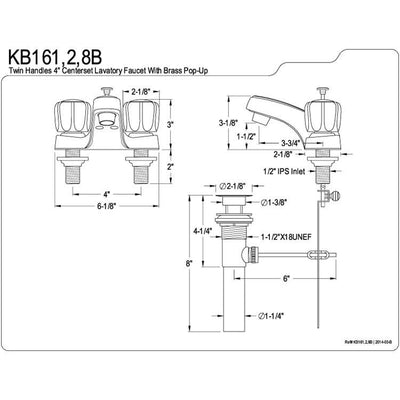 Kingston Brass Chrome 2 Handle 4" Centerset Bathroom Faucet w Pop-up KB161B