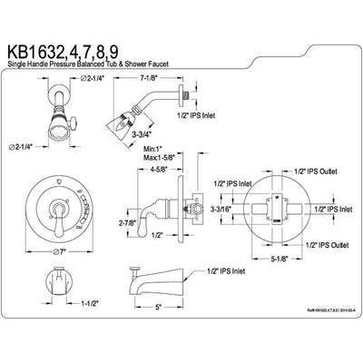 Kingston Brass Polished Brass Magellan tub and shower combination faucet KB1632