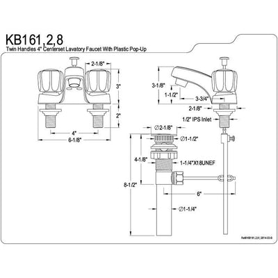 Kingston Satin Nickel 2 Handle 4" Centerset Bathroom Faucet with Pop-up KB168