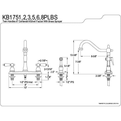 Kingston Brass Chrome 8" Centerset Kitchen Faucet with Brass Sprayer KB1751PLBS