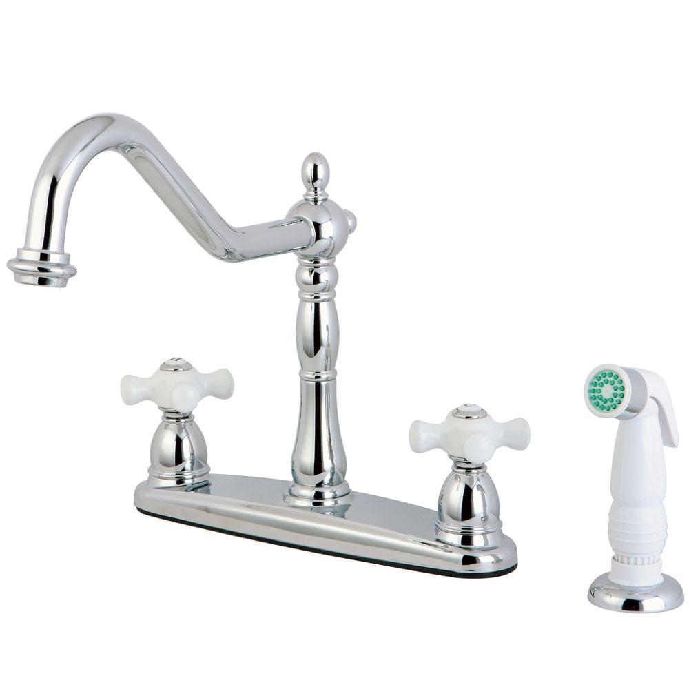 Kingston Chrome 8" Centerset Kitchen Faucet with Non-Metallic Sprayer KB1751PX