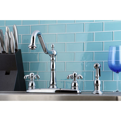 Kingston Chrome French Country Centerset Kitchen Faucet w Sprayer KB1751TXBS