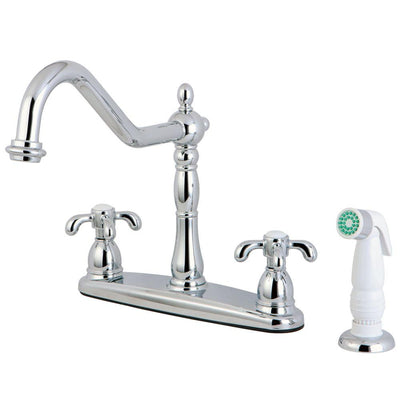 Kingston Chrome French Country Centerset Kitchen Faucet w/White Sprayer KB1751TX