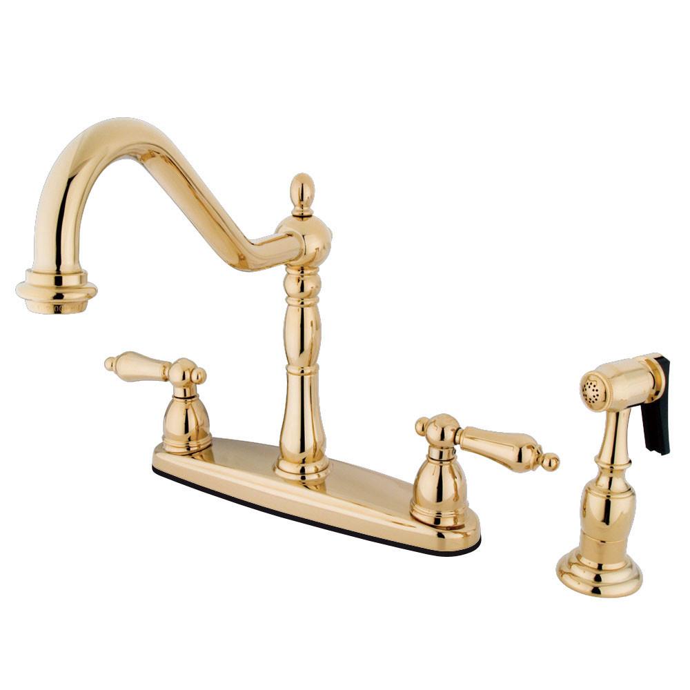 Kingston Polished Brass Centerset Kitchen Faucet with Brass Sprayer KB1752ALBS