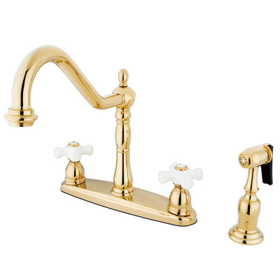 Kingston Polished Brass Centerset Kitchen Faucet with Brass Sprayer KB1752PXBS