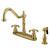 Kingston Polished Brass 8" Centerset Kitchen Faucet w/ Brass Sprayer KB1752TXBS