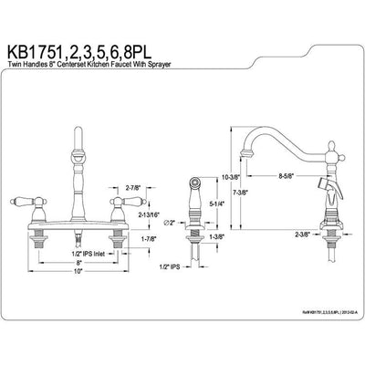 Kingston Oil Rubbed Bronze 8" Centerset Kitchen Faucet with Sprayer KB1755PL