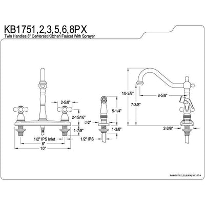 Kingston Oil Rubbed Bronze 8" Centerset Kitchen Faucet with Sprayer KB1755PX