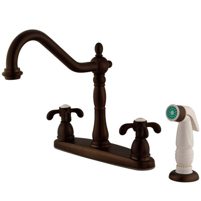 Kingston Oil Rubbed Bronze 8" Centerset Kitchen Faucet w/ White Sprayer KB1755TX