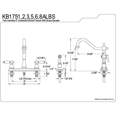 Kingston Satin Nickel 8" Centerset Kitchen Faucet with Brass Sprayer KB1758ALBS