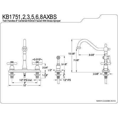 Kingston Satin Nickel 8" Centerset Kitchen Faucet with Brass Sprayer KB1758AXBS