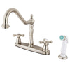 Kingston Brass Satin Nickel 8" Centerset Kitchen Faucet with Sprayer KB1758AX