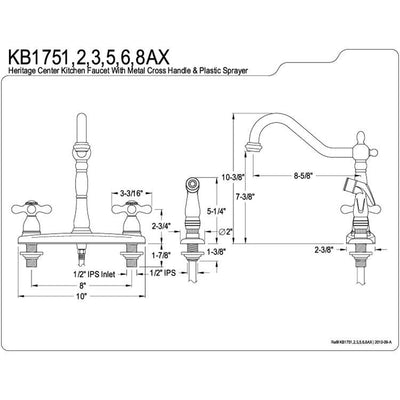 Kingston Brass Satin Nickel 8" Centerset Kitchen Faucet with Sprayer KB1758AX