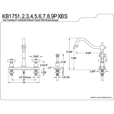 Kingston Satin Nickel 8" Centerset Kitchen Faucet with Brass Sprayer KB1758PXBS