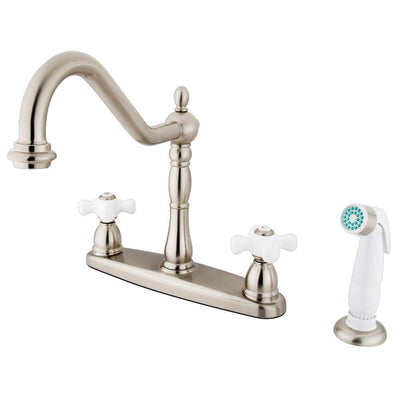 Kingston Brass Satin Nickel 8" Centerset Kitchen Faucet with Sprayer KB1758PX