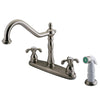 Kingston Satin Nickel 8" Centerset Kitchen Faucet w/ White Sprayer KB1758TX