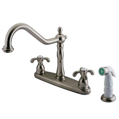 Kingston Satin Nickel 8" Centerset Kitchen Faucet w/ White Sprayer KB1758TX