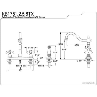 Kingston Satin Nickel 8" Centerset Kitchen Faucet w/ White Sprayer KB1758TX