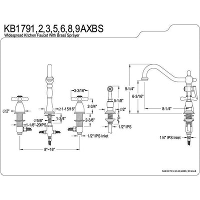 Kingston Brass Chrome 8" Centerset Kitchen Faucet with Brass Sprayer KB1791AXBS