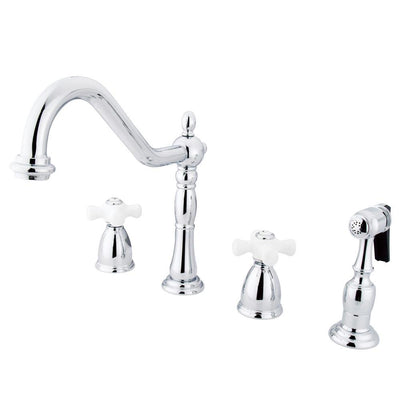 Kingston Brass Chrome 8" Centerset Kitchen Faucet with Brass Sprayer KB1791PXBS