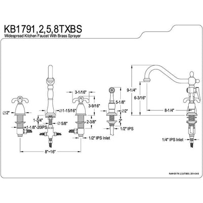 Kingston Brass Chrome French Country Widespread Kitchen Faucet KB1791TXBS