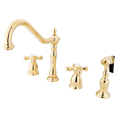 Kingston Polished Brass 8" Centerset Kitchen Faucet w Brass Sprayer KB1792AXBS