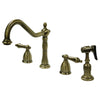 Kingston Vintage Brass 8" Center Kitchen Faucet with Brass Sprayer KB1793ALBS