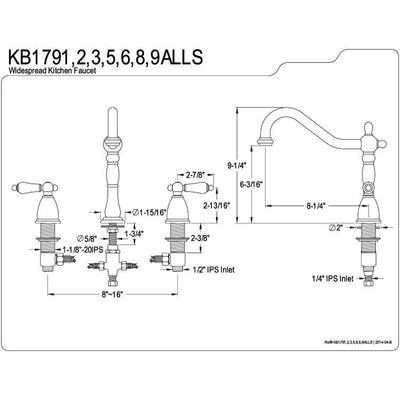 Kingston Brass Vintage Brass 8" Center Kitchen Faucet KB1793ALLS