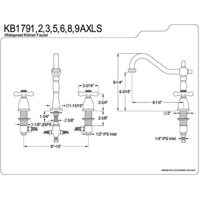 Kingston Oil Rubbed Bronze 8" Center Kitchen Faucet without Deck KB1795AXLS