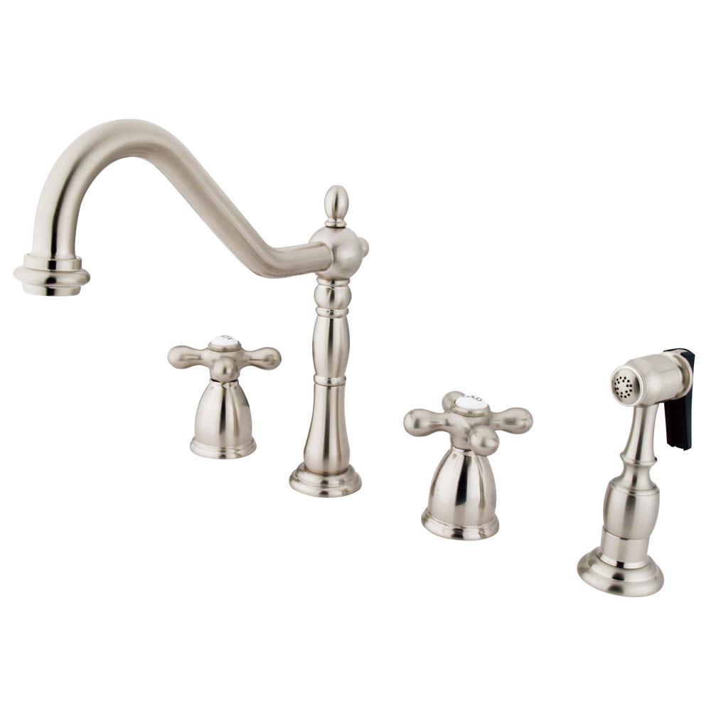 Kingston Satin Nickel 8" Center Kitchen Faucet with Brass Sprayer KB1798AXBS