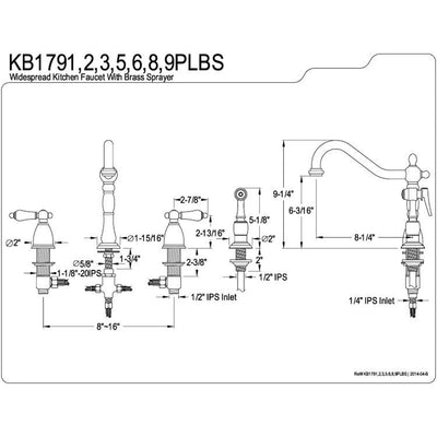 Kingston Satin Nickel 8" Widespread Kitchen Faucet with Brass Sprayer KB1798PLBS