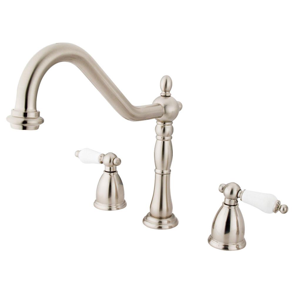 Kingston Brass Satin Nickel 8" Center Kitchen Faucet without Deck KB1798PLLS