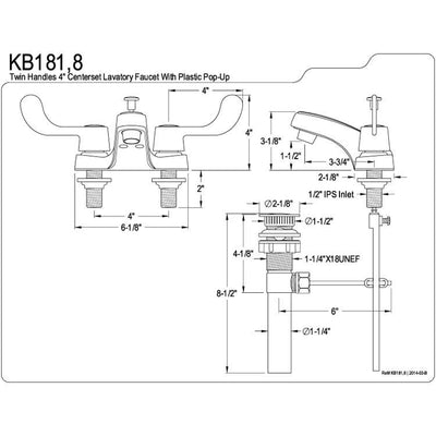 Kingston Brass Chrome 2 Handle 4" Centerset Bathroom Faucet with Pop-up KB181